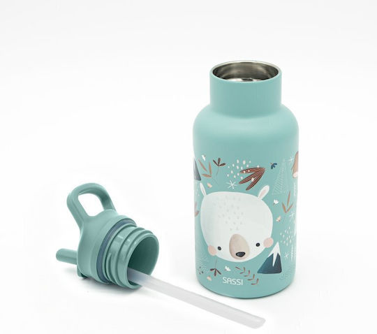 Sassi Junior Bear Παιδικό Παγούρι Ανοξείδωτο με Καλαμάκι Γκρι 500ml