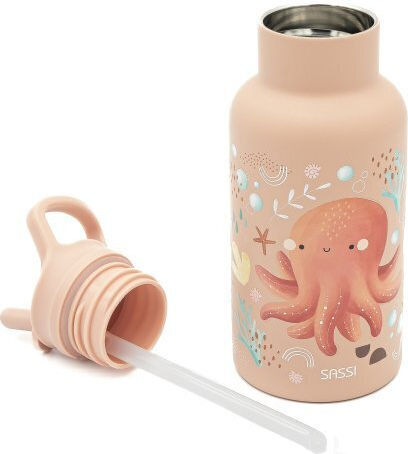 Sassi Junior Octopus Παιδικό Παγούρι Ανοξείδωτο με Καλαμάκι Γκρι 500ml