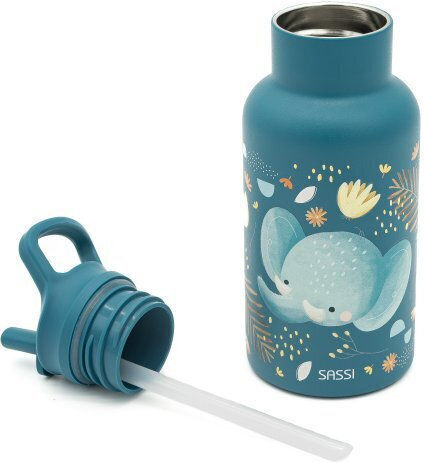 Sassi Junior Elephant Elephant Детска Бутилка За Вода Неръждаема Стомана Със Сламка Сива 350ml