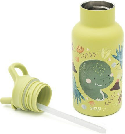 Sassi Junior Dinosaur Dinosaur Kids Water Bottle Dinosaur Stainless Steel with Straw Gray 500ml