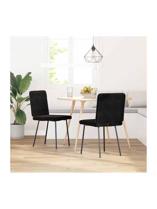 Dining Room Velvet Chair Black Velvet-Black Metal 45x54x83cm 2pcs