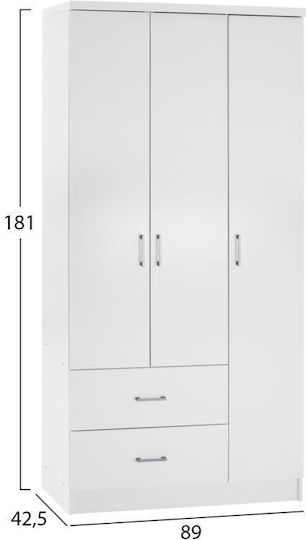 Dreifachtür Kleiderschrank Caesar White 89x42.5x181cm