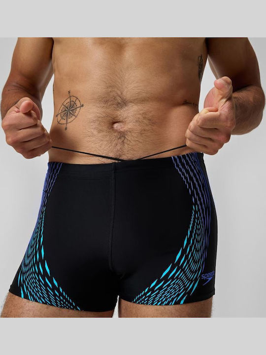 Logo Men's Swimwear Shorts Black/Blue with Patterns
