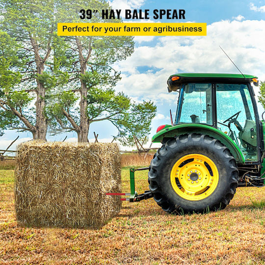 Vevor Pair Hay Spear 39 Inches Bale Spear 3000 Lbs Bale Spike Quick Attach Square Hay Bale Spears 1 3/4 Inches Red Coated Bale Forks Bale Hay Spike Hex Nut and Sleeve Buckets Tractors Loaders
