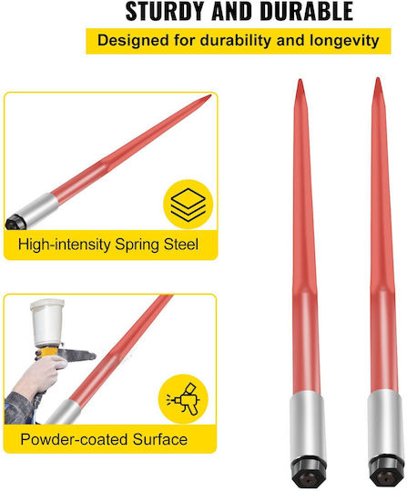 Vevor Pair Hay Spear 43 Inches Bale Spear 3000 Lbs Bale Spike Quick Attach Square Hay Bale Spears 1 3/4 Inches Red Coated Bale Forks Bale Hay Spike Hex Nut and Sleeve Buckets Tractors Loaders