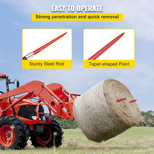 Vevor Pair Hay Spear 39 Inches Bale Spear 3000 Lbs Bale Spike Quick Attach Square Hay Bale Spears 1 3/4 Inches Red Coated Bale Forks Bale Hay Spike Hex Nut and Sleeve Buckets Tractors Loaders