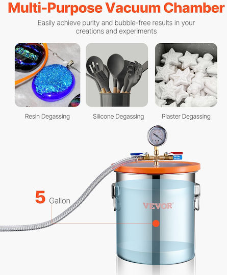 Vevor 5 Gallon Single Stage Pump Degassing Chamber Kit Vacuum Chamber 3.5cfm