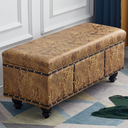 Stool For Living Room With Storage Space Upholstered with Leatherette Mustard 80x43x43cm