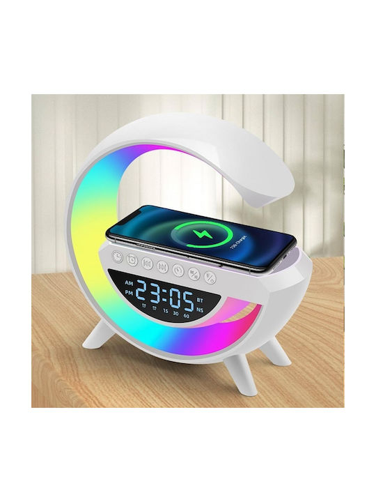 Tabletop Digital Clock LED with Alarm Clock Radio and Wireless Charging White BT-3401
