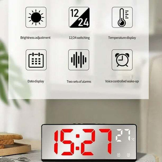 Andowl Ceas De Masă Digital Lcd Cu Ceas Deșteptător Argintiu