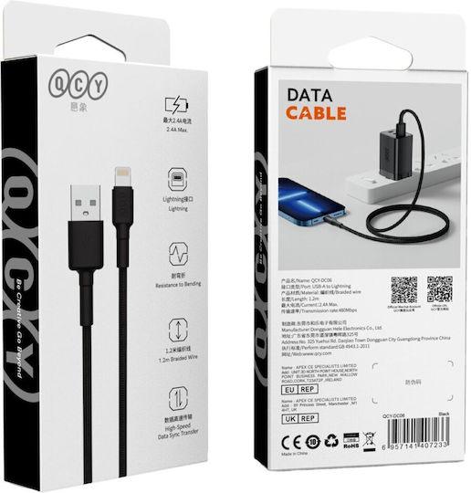 QCY Braided USB-A to Lightning Cable 60W 1.2m