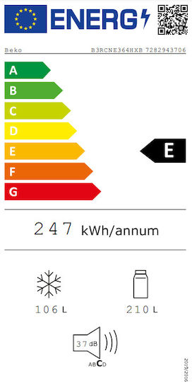 Beko Combină frigorifică 316lt NoFrost Î186.5xL59.5xA66.3cm. Inox B3RCNE364HXB