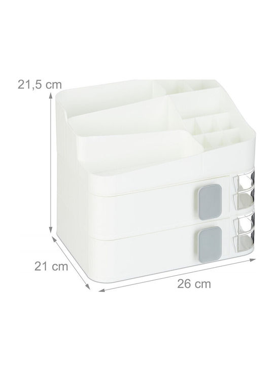 Relaxdays Organizator Cosmetice Cu 2 Sertare Alb 26x21.5x21cm