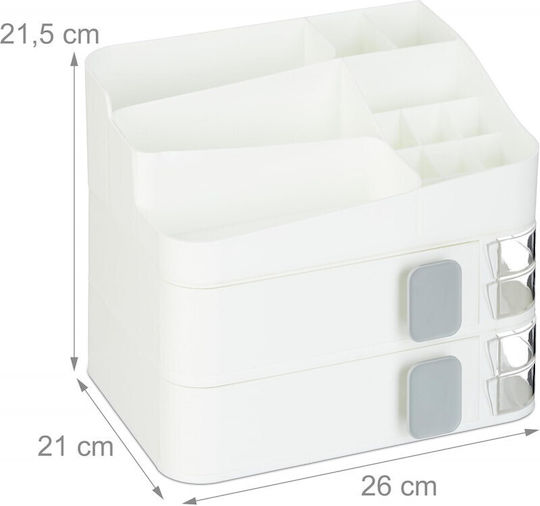 Relaxdays Organizator Cosmetice Cu 2 Sertare Alb 26x21.5x21cm