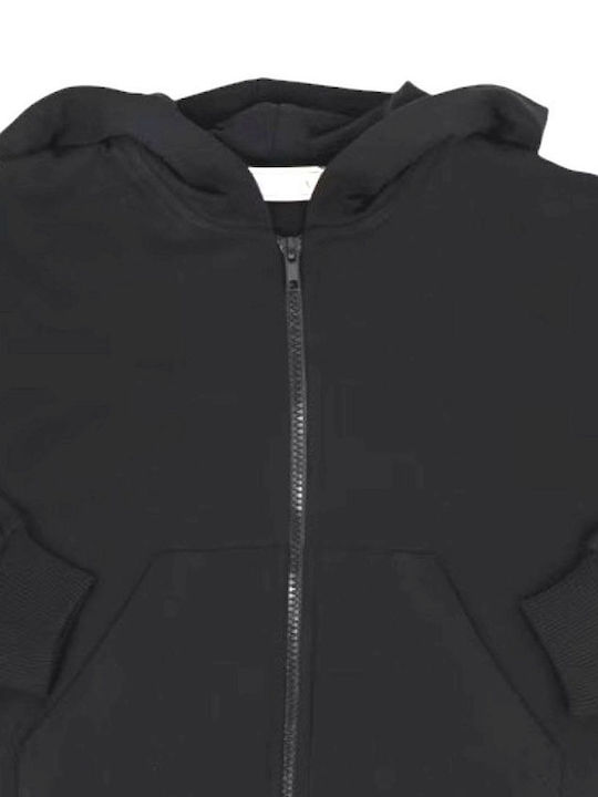 Kinderstrickjacke Baumwolle mit Kapuze Schwarz