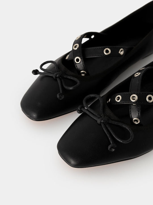 Damen Ballerinas mit Riemen in Schwarz Farbe