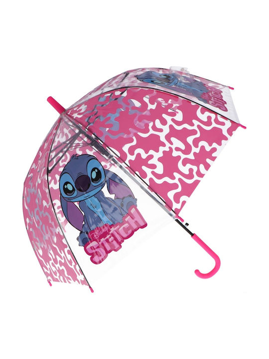 Disney Παιδική Ομπρέλα Μπαστούνι Αυτόματη Lilo & Stitch Ροζ με Διάμετρο 47εκ.