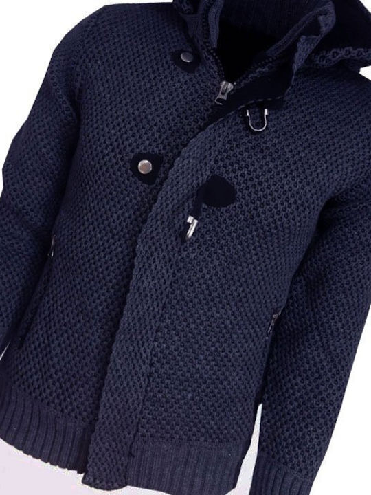 Luciano Faketti Men's Knitted Hooded Cardigan BLUE