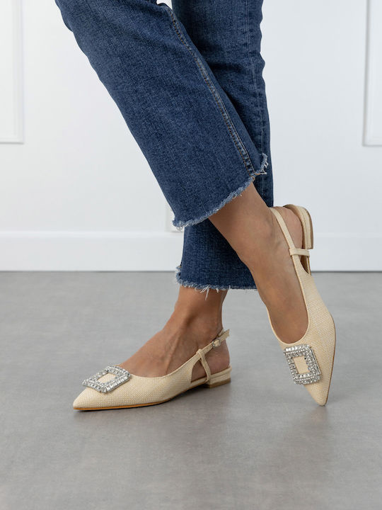 Damen Ballerinas Spitz zulaufend mit Riemen in Beige Farbe