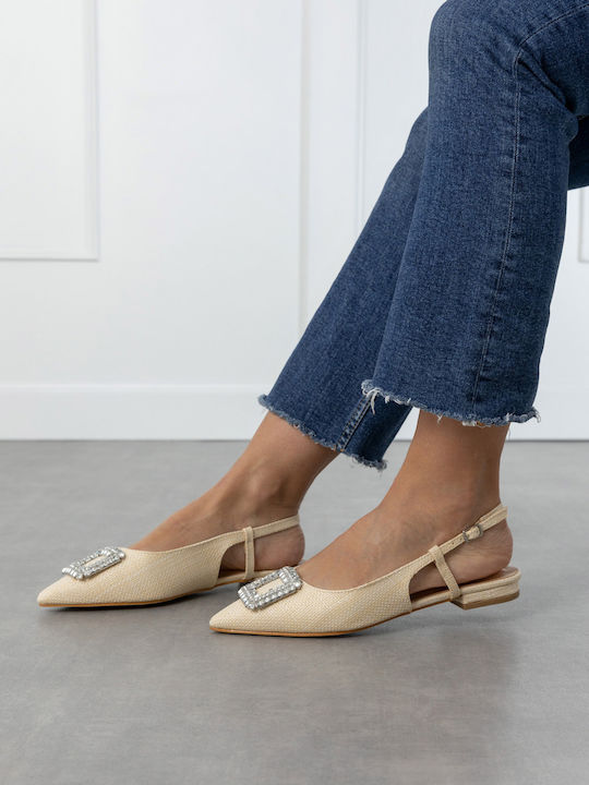 Damen Ballerinas Spitz zulaufend mit Riemen in Beige Farbe