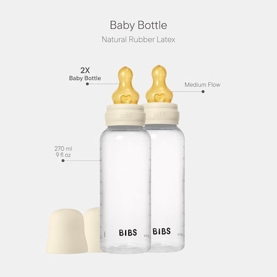 Bibs Plastic Baby Bottle Set Anti-Colic with Rubber Nipple for 2+ months 270ml 2pcs