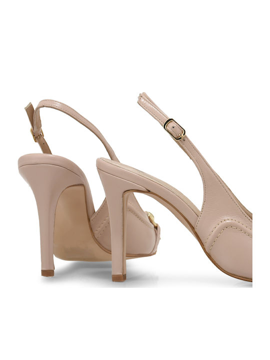 Leder Pumps mit hohem Absatz Beige