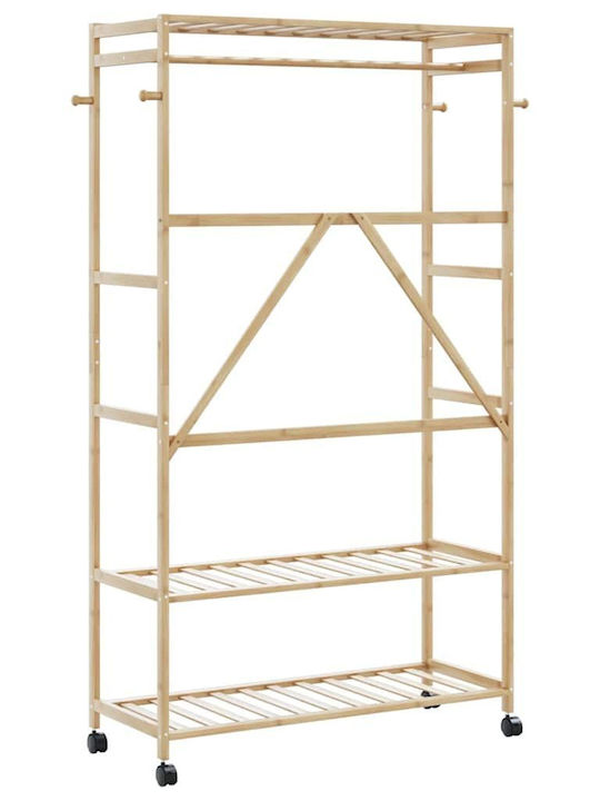 vidaXL Τροχήλατη Κρεμάστρα Δαπέδου από Bamboo Καφέ 110x40x180cm