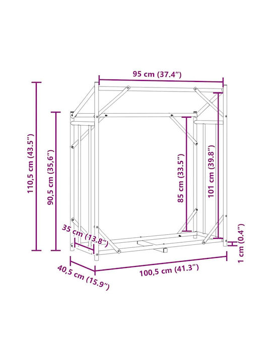 vidaXL Ξύλινο Ράφι Αποθήκευσης Ξύλων 100.5x40.5x110.5cm Μαύρο