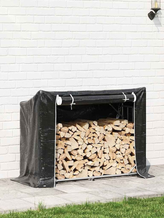 vidaXL Дърво Рафт Съхранение на Дърва 151x60.5x110.5см Черен