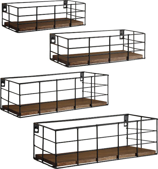 Walnut Wall Shelves (4 Pieces) 40x14.5x11cm