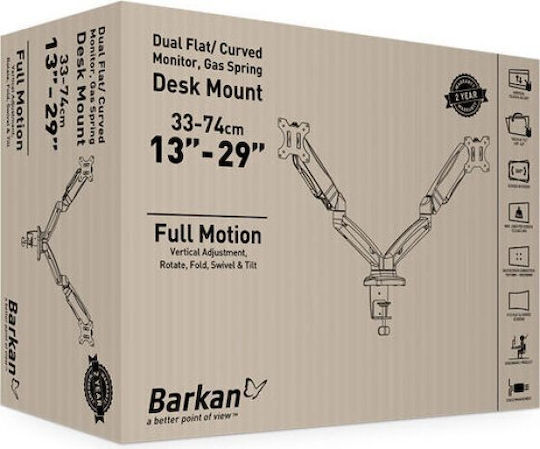 Barkan M142P Halterung Auf dem Schreibtisch für 2 Monitore bis 29" mit Arm