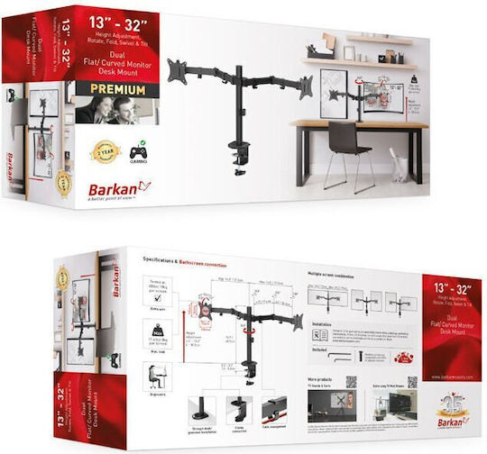 Barkan M142T Halterung Auf dem Schreibtisch für 2 Monitore bis 32" mit Arm