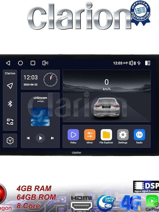 Clarion Car Audio System for Renault Logan Dacia Duster / Logan 2013 > 2018 (Bluetooth/USB/WiFi/GPS/Apple-Carplay/Android-Auto) with Touch Screen 9"
