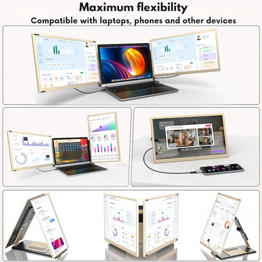 Extensor ecran triplu pentru laptopuri de 13"-17.3" 15.6" Full HD 1080p IPS Display Visionhub compatibil Windows Mac Linux design portabil multifuncțional porturi USB-C Mini HDMI Plug and Play