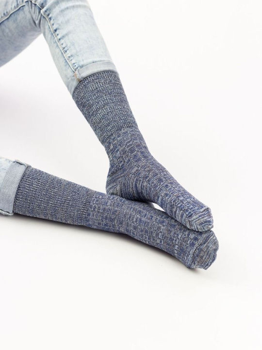 Women's Casual Socks Blue White Cotton Livoni 33561 Dark Blue