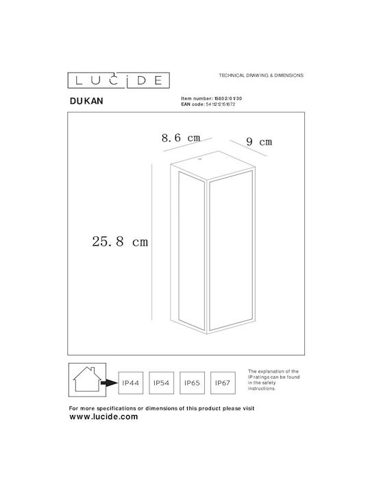 Lucide Lightning Dukan Wandmontierte Außen-Laterne E27 IP65