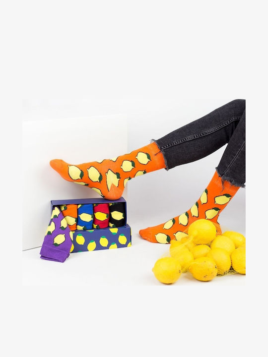 Ανδρικές Fashion Κάλτσες Lemons 5 Ζευγάρια Βαμβακερές Livoni 21095 Πορτοκαλί