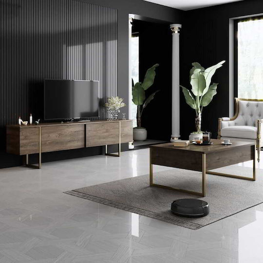 Έπιπλο Τηλεόρασης Luxe Καρυδί - Χρυσό Μ180xΠ30xΥ50cm