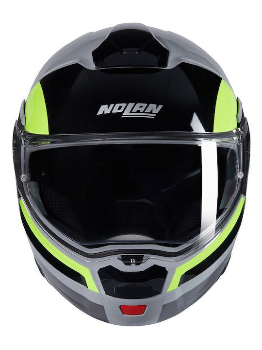 Nolan N90-3 Roboto 346 Grey / Black / Yellow Motorcycle Helmet Flip-Up ECE 22.06 with Pinlock and Sunvisor