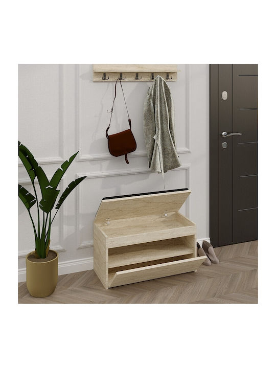 Boby Eingangsmöbel mit Garderobe & Bank Travertine 80x35x42cm