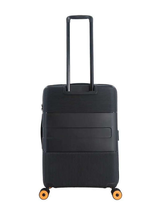 Discovery Medium Travel Suitcase Hard Black with 4 Wheels Height 65cm