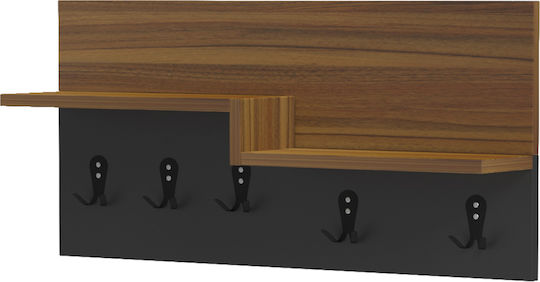 HomeMarkt Wall Hanger Nyda Wooden 6 Hooks Black 65x13.2x31cm
