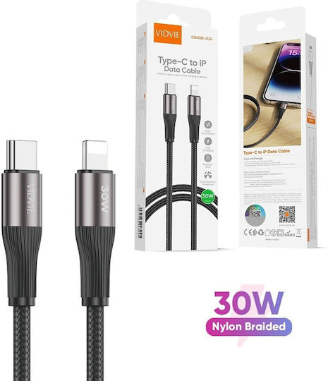 Vidvie Braided USB-C to Lightning Cable 30W Μαύρο 1m