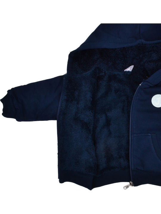 Παιδική Ζακέτα Φούτερ Βαμβακερή με Κουκούλα Μπλε