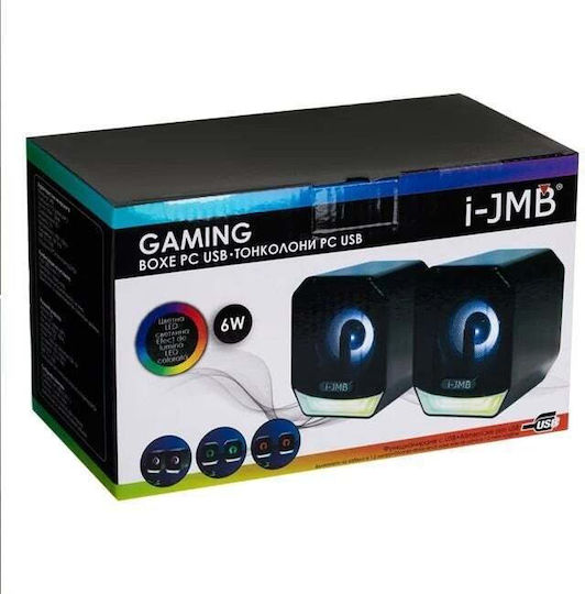 i-JMB Difuzoare de Calculator 2.0 cu Iluminare RGB și Putere 6W în Negru Culoare