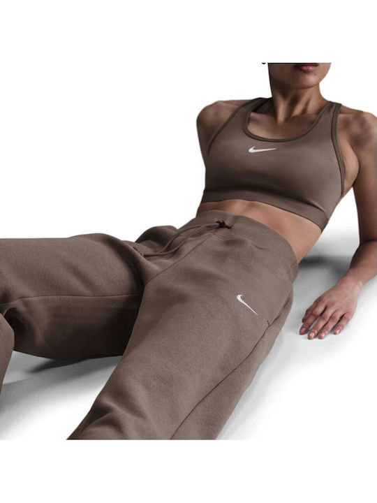 Sportswear Висока талия Долнище на анцуг Широк Флийс Кафяв