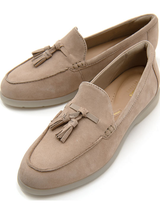 Edge Leather Women's Loafers in Beige Color