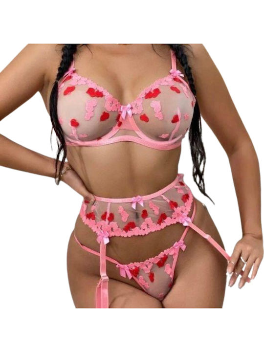 Dyana Set de Lenjerie Sutien cu Șir de caractere Roz