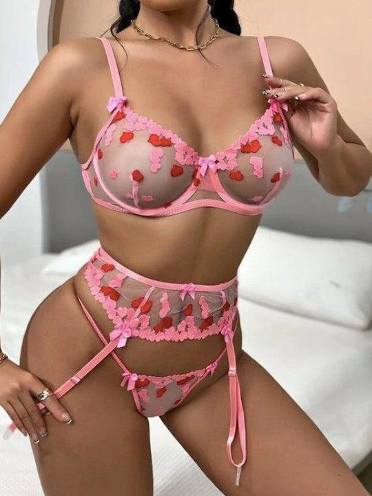 Dyana Set de Lenjerie Sutien cu Șir de caractere Roz
