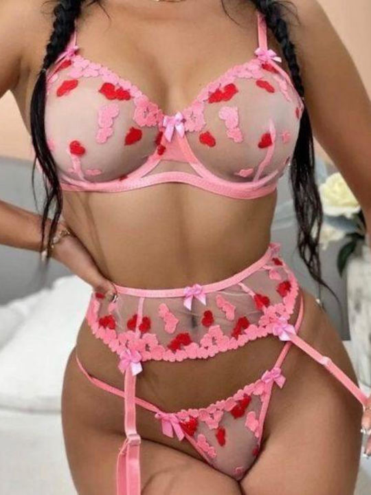 Dyana Set de Lenjerie Sutien cu Șir de caractere Roz